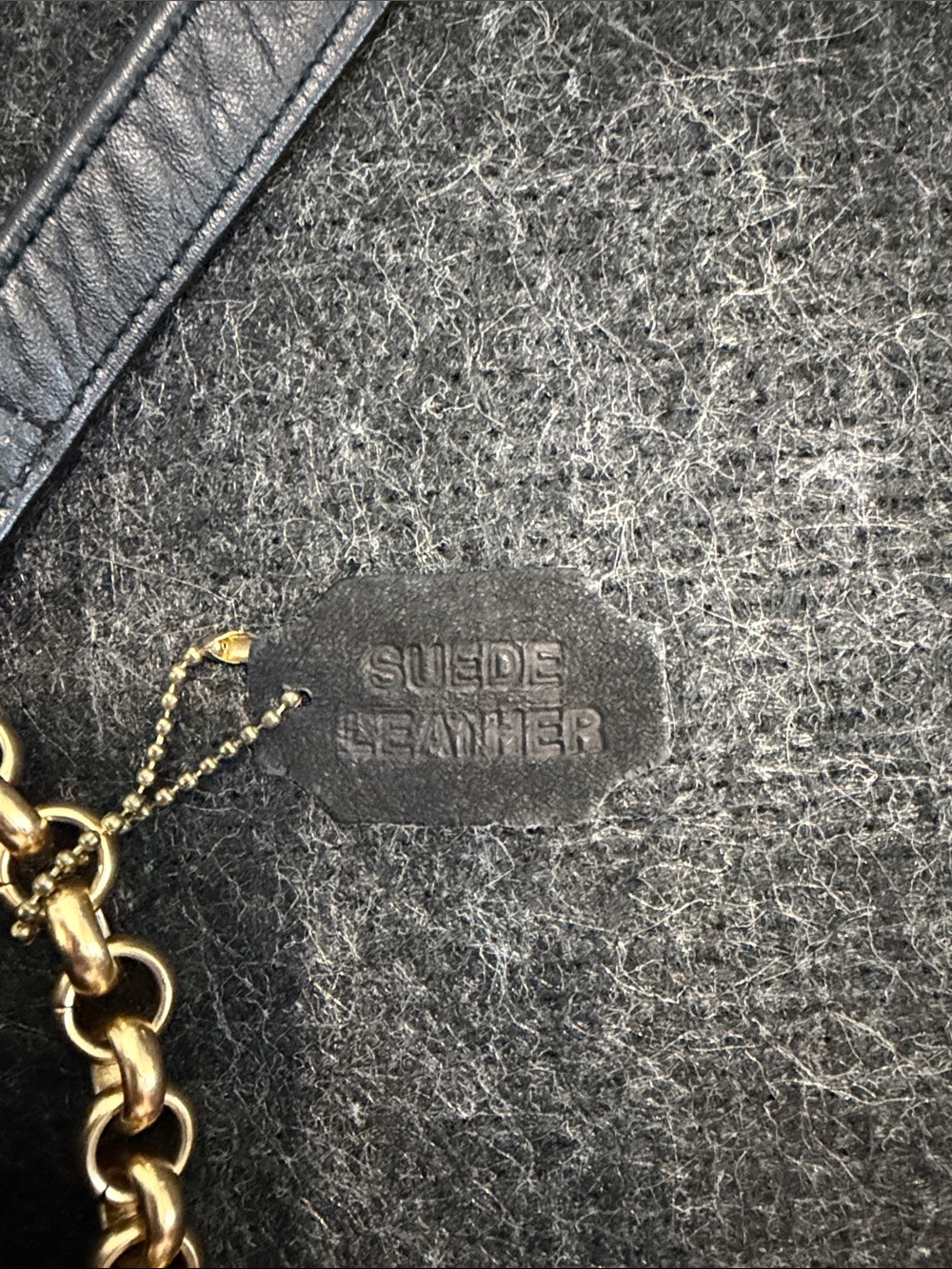 Black Quilted Suede/Leather Shoulder Bag with Gold Chain Accent - Picture 2 of 11